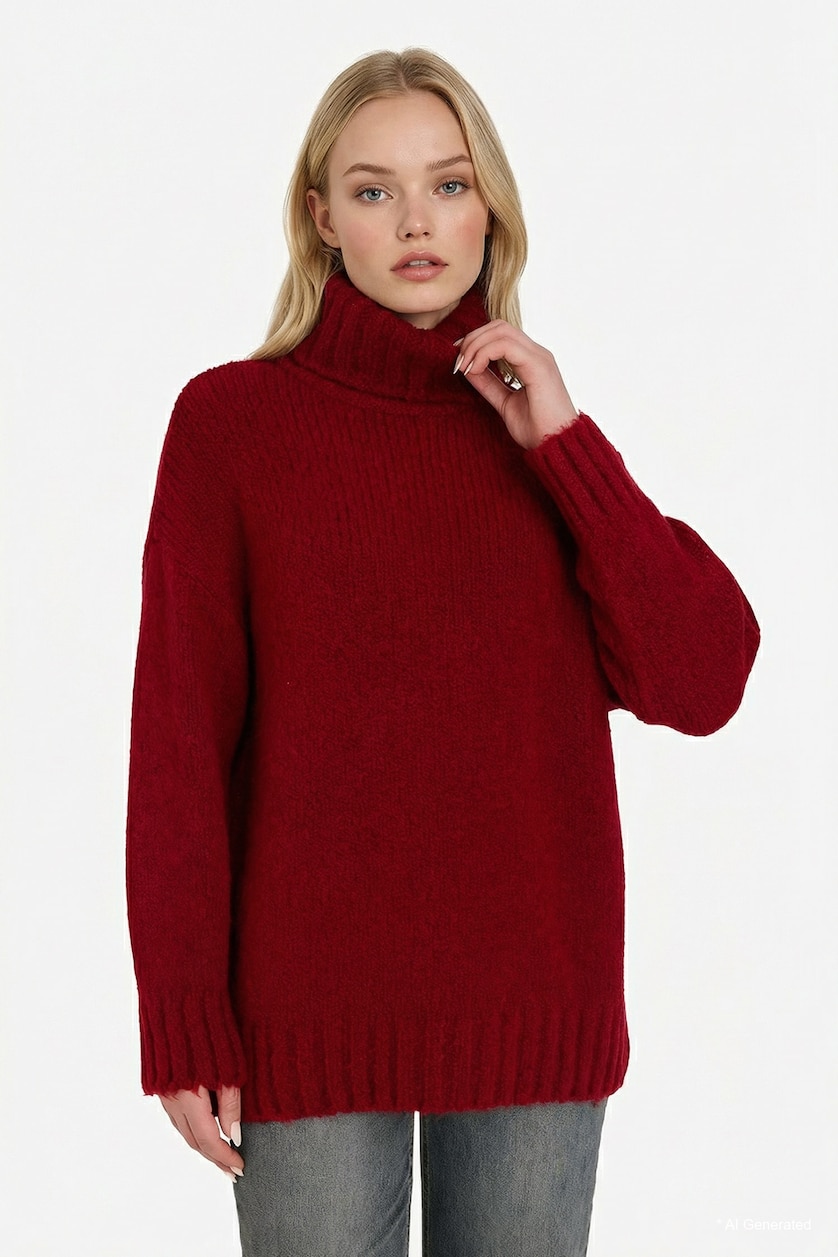 Women Red Oversize Fit Pullover