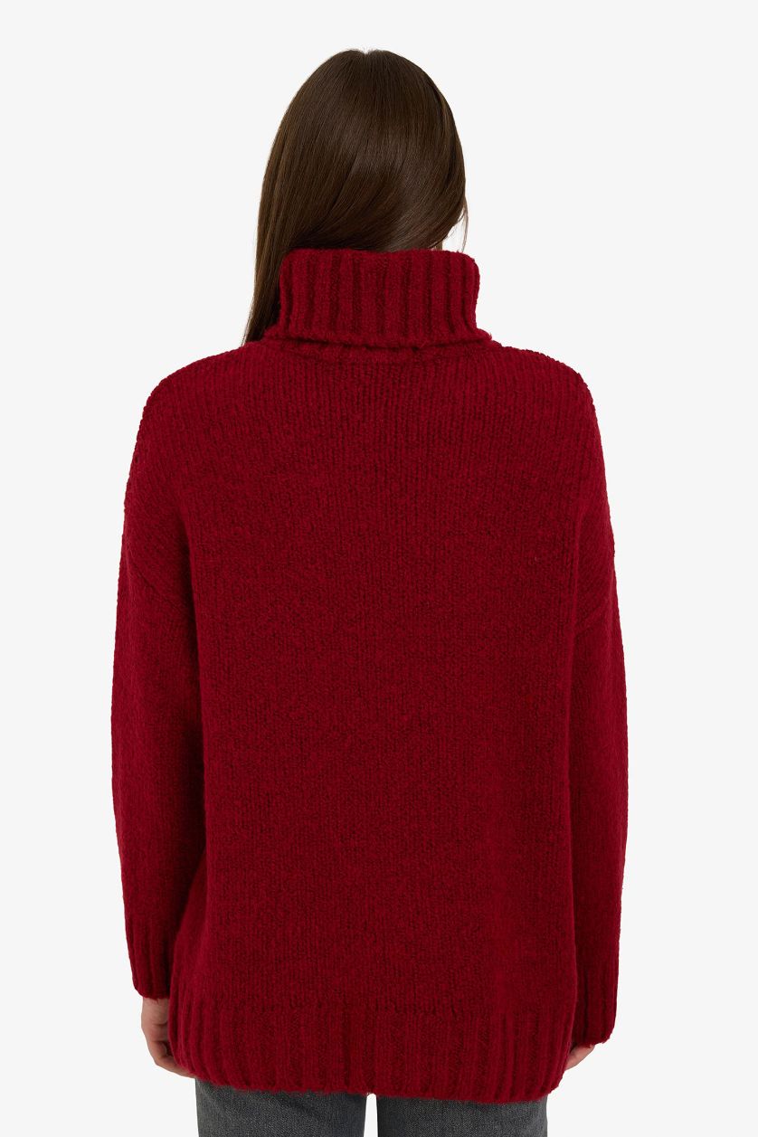 نساء أحمر بلوز صوف اوفر سايز بياخة عالية هاينك