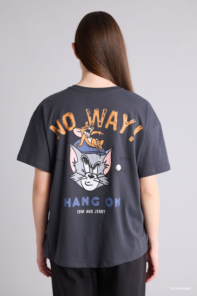 WOMAN Anthracite Oversize Tom and Jerry Print T-Shirt