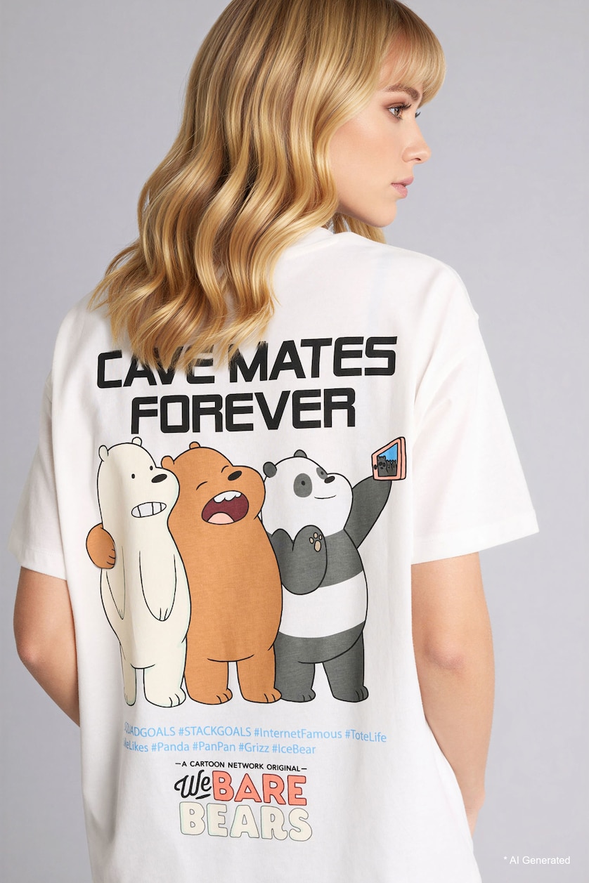 FEMME Blanc T-shirt oversize imprimé We Bare Bears à manches courtes