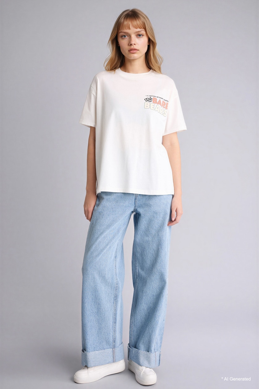FEMME Blanc T-shirt oversize imprimé We Bare Bears à manches courtes