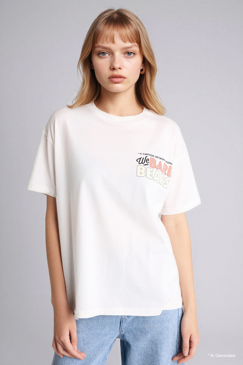 FEMME Blanc T-shirt oversize imprimé We Bare Bears à manches courtes