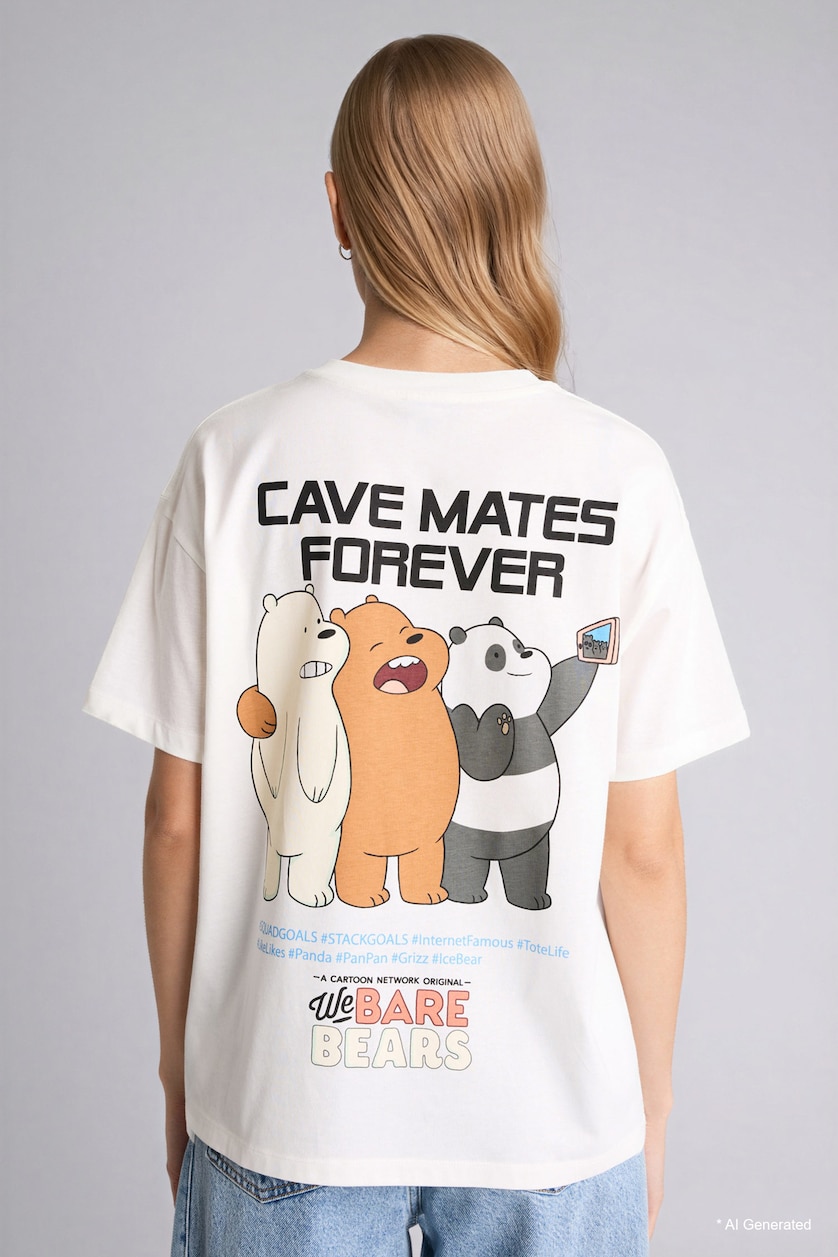 FEMME Blanc T-shirt oversize imprimé We Bare Bears à manches courtes