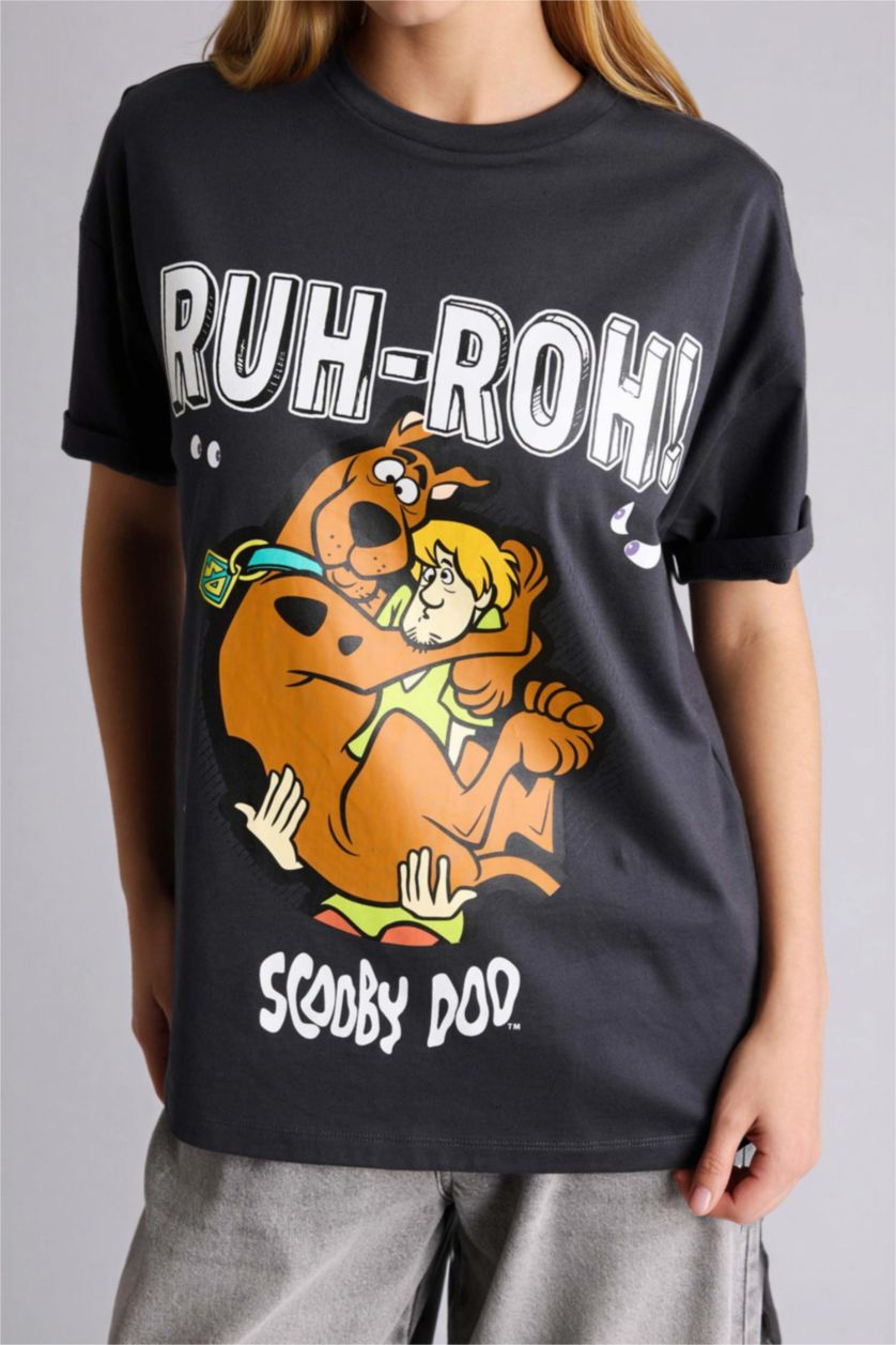 Женщины Антрацит Футболка Scooby Doo оверсайз с круглым вырезом принтом и коротким рукавом