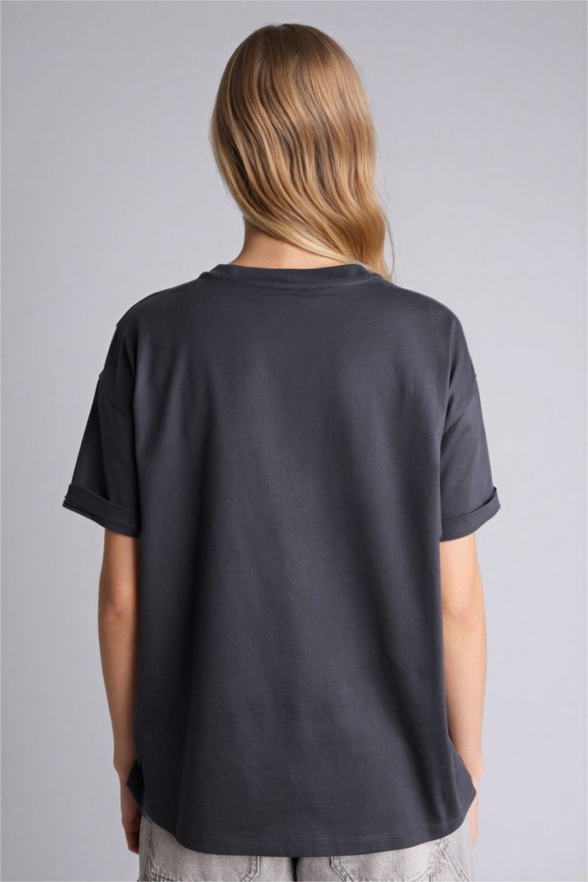 Женщины Антрацит Футболка Scooby Doo оверсайз с круглым вырезом принтом и коротким рукавом