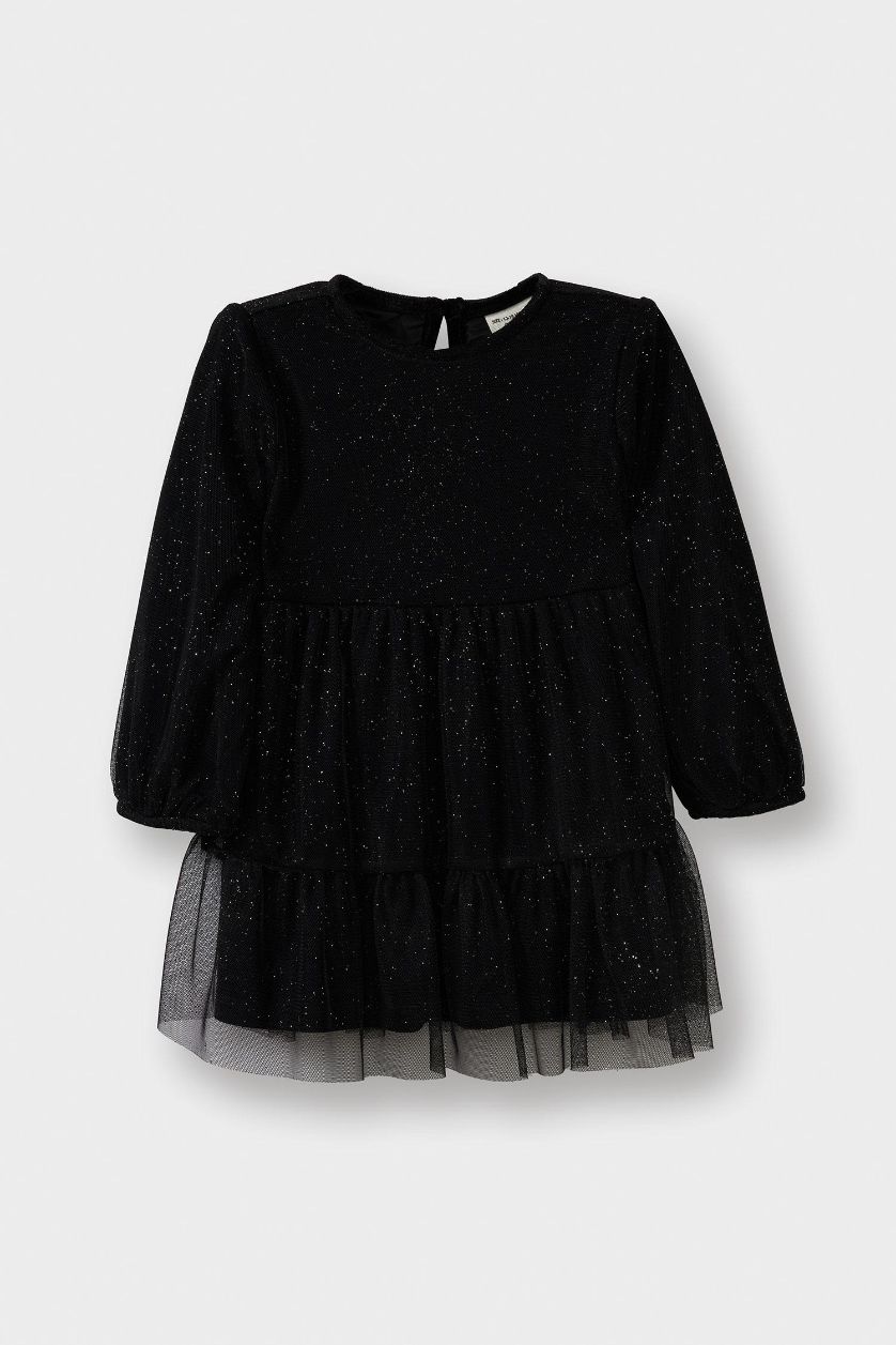 Baby Girl Black Baby Girl Long Sleeve Velvet Tulle Dress