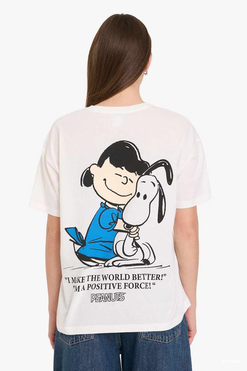 WOMAN White Snoopy Licensed Oversize Fit Crew Neck Printed Short Sleeve T-Shirt