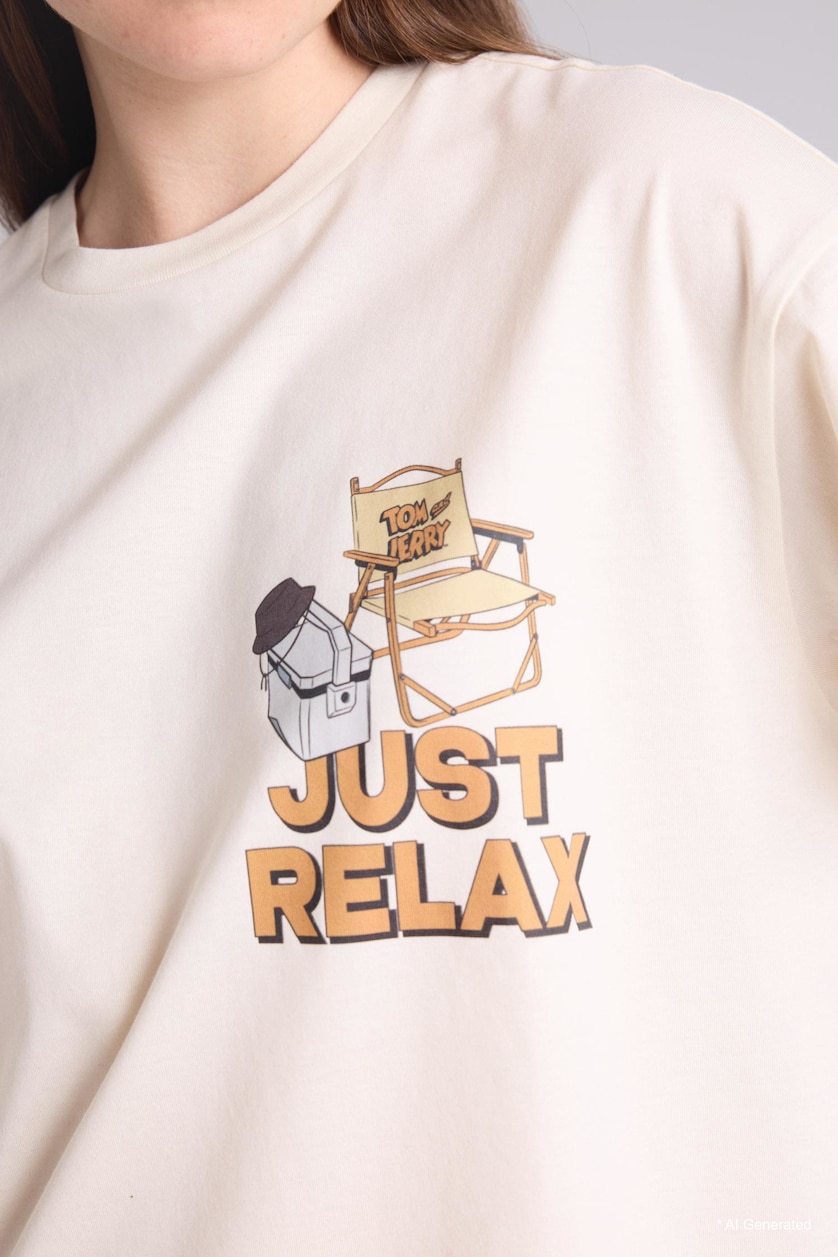 FEMME Écru T-shirt oversize Tom & Jerry à col rond manches courtes