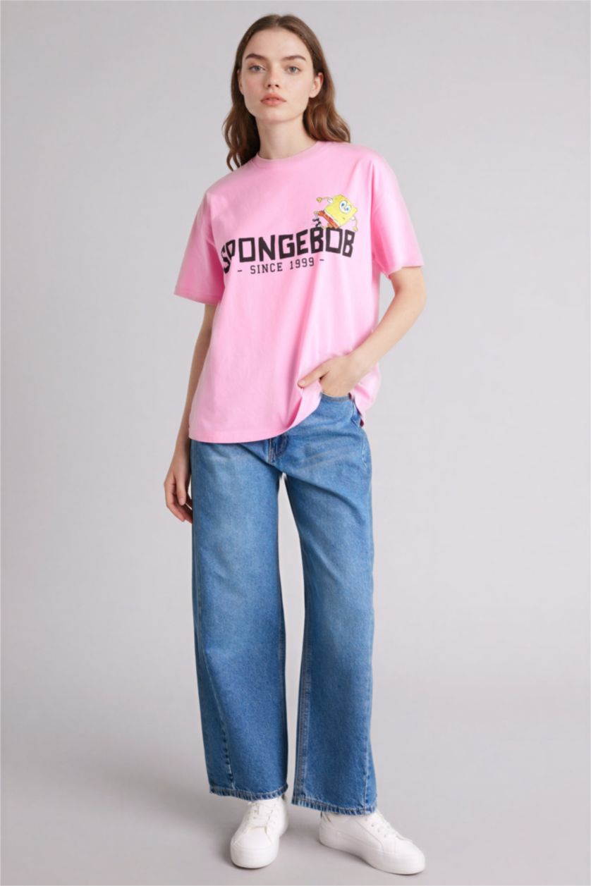 WOMAN Pink SpongeBob Crew Neck Printed Oversize T-Shirt