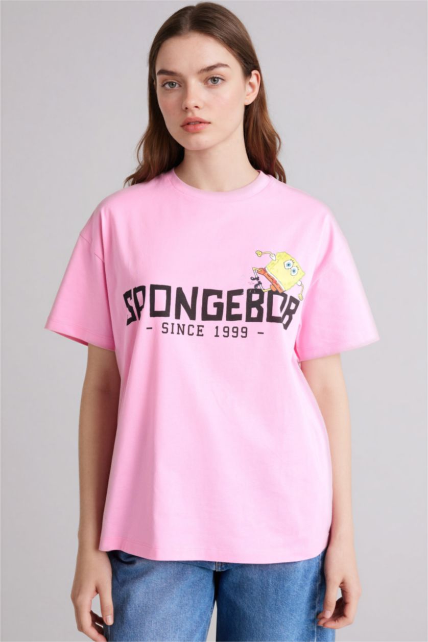 WOMAN Pink SpongeBob Crew Neck Printed Oversize T-Shirt