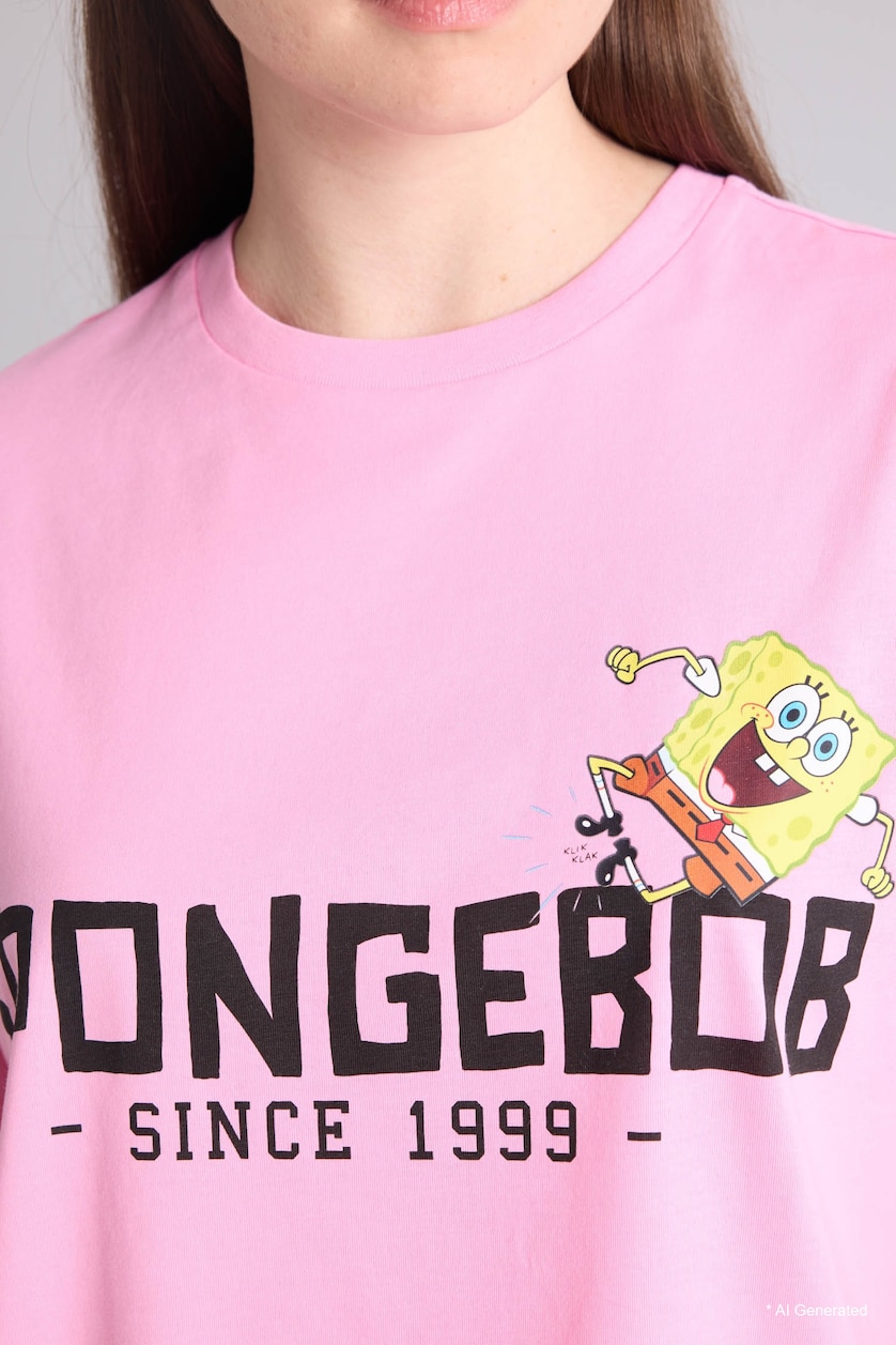 Women Pink SpongeBob Crew Neck Printed Oversize T-Shirt