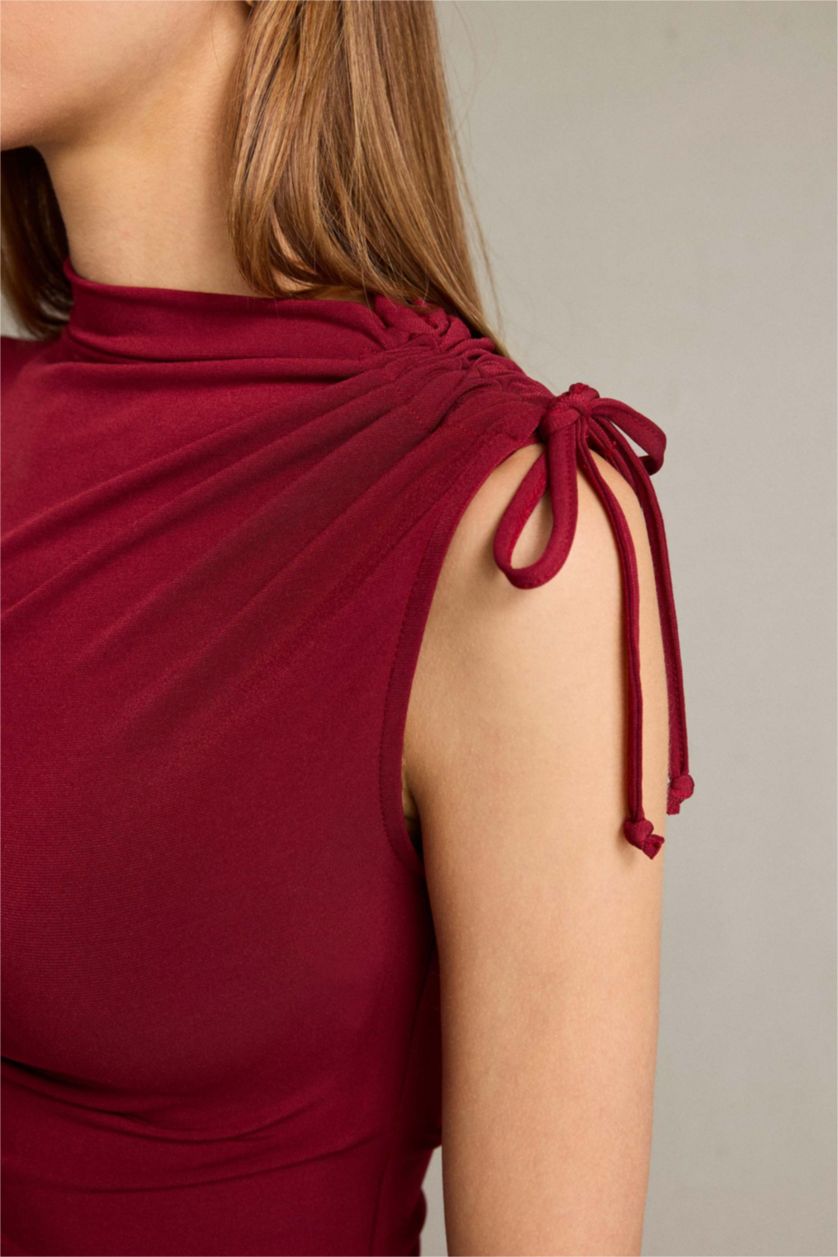 نساء خمري بلوزة مدرزة بكتف واحد