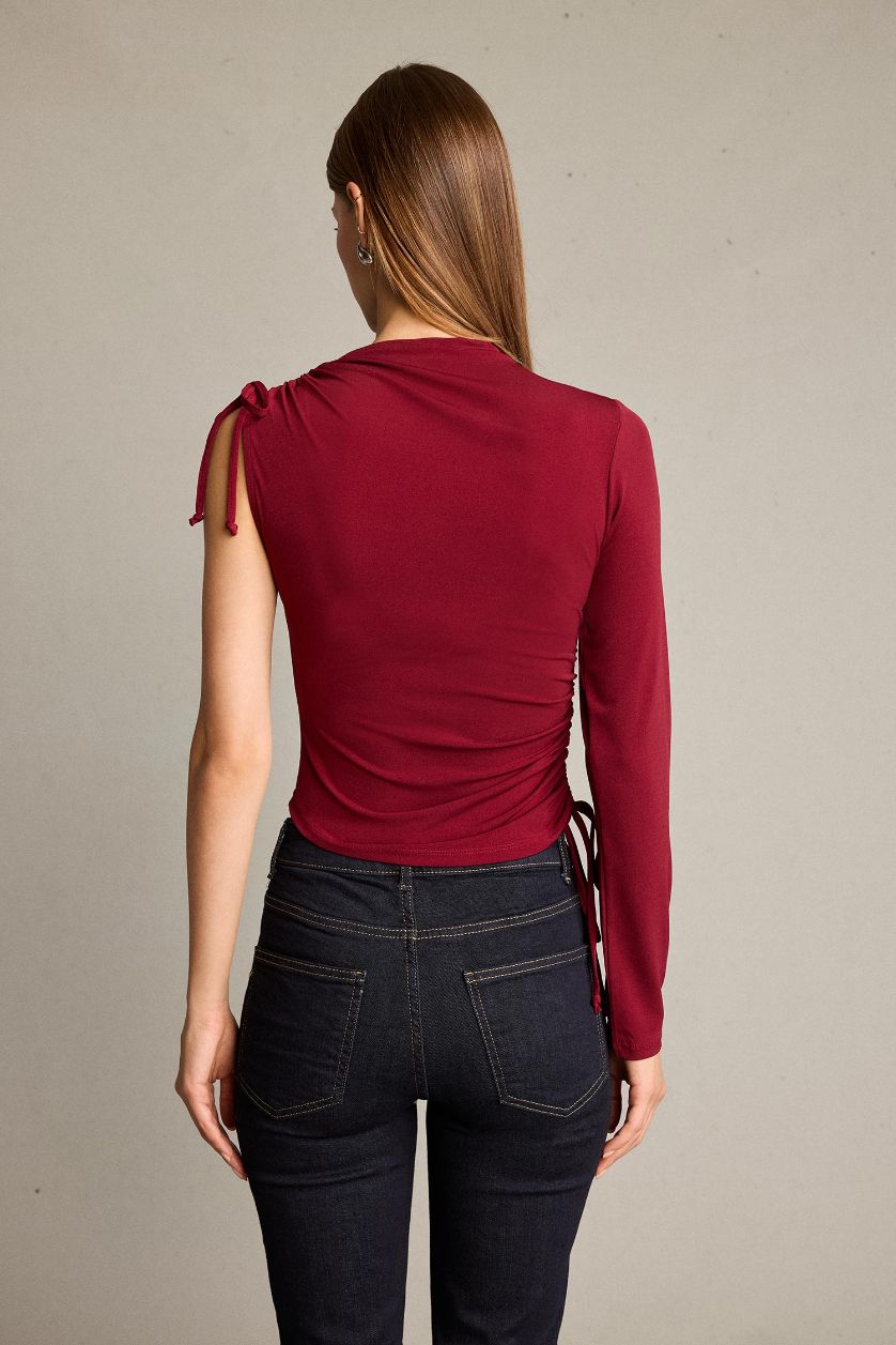 نساء خمري بلوزة مدرزة بكتف واحد