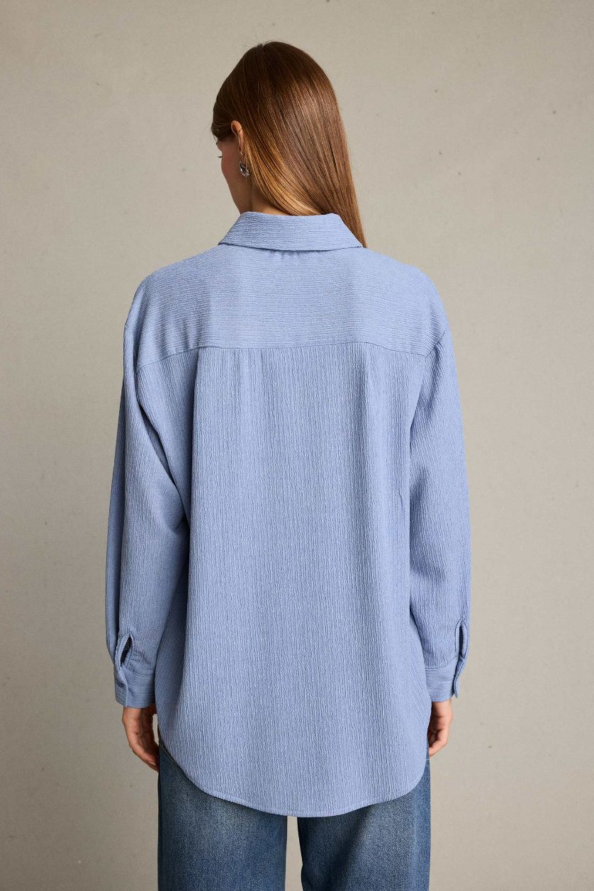 Kadın Koyu Mavi Regular Fit Uzun Kollu Gömlek