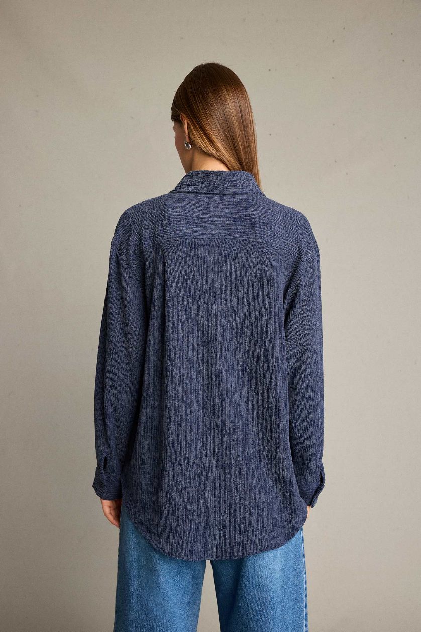 Kadın İndigo Regular Fit Uzun Kollu Gömlek