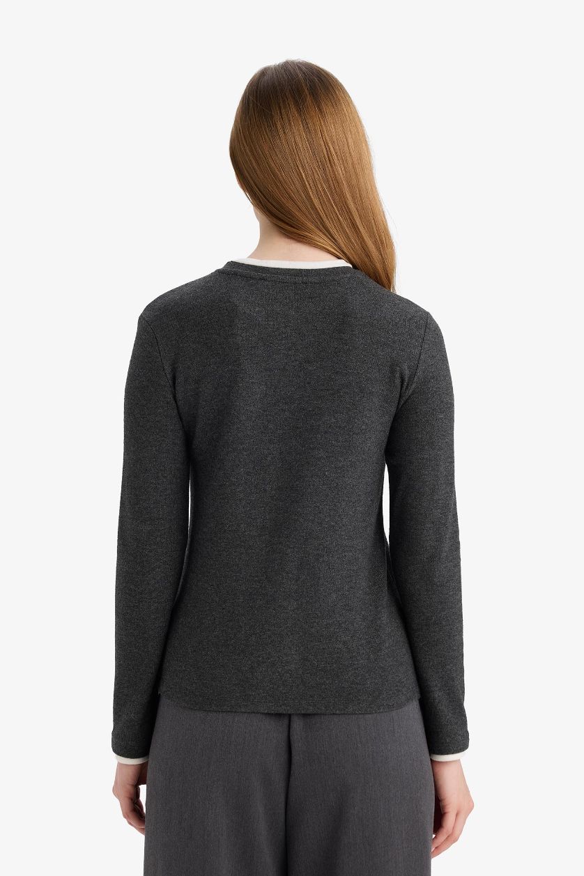 Kadın Antrasit Regular Fit Bisiklet Yaka Uzun Kollu Tişört Tunik