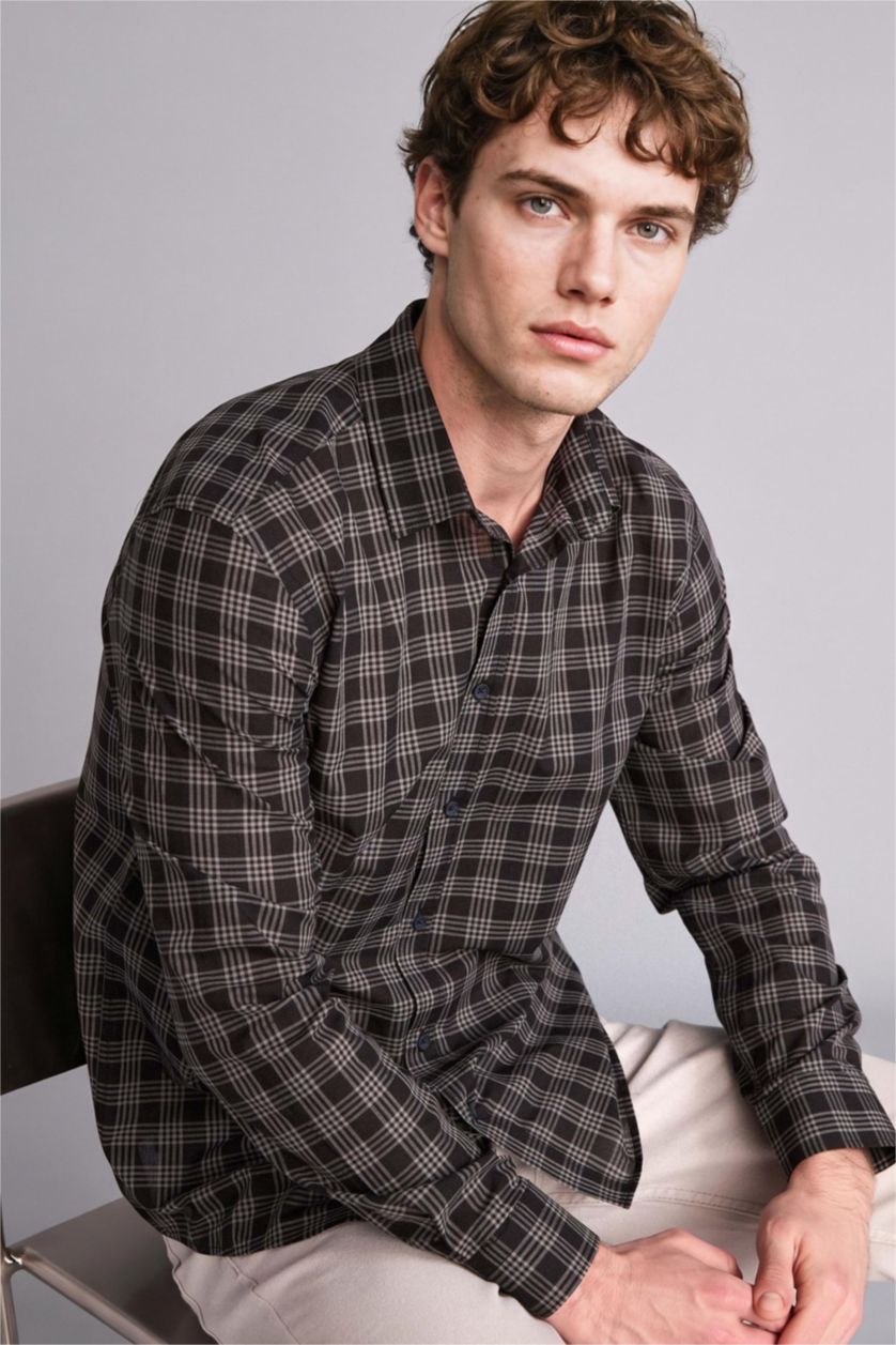 رجالي أنثرا Regular Fit Voile Long Sleeve Shirt