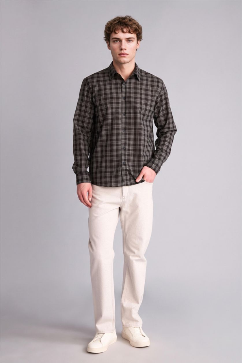 رجالي أنثرا Regular Fit Voile Long Sleeve Shirt