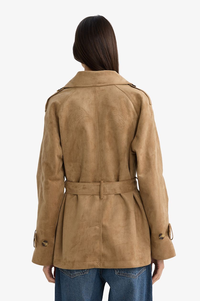 نساء بيج معطف ترانش كوت جوخ قصة عادية بياخة سموكين بحزام