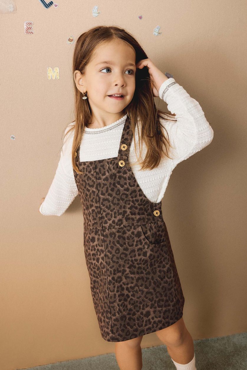 BABY GIRL Brown Baby Girl Leopard Print Strappy Gabardine Jumpsuit Dress