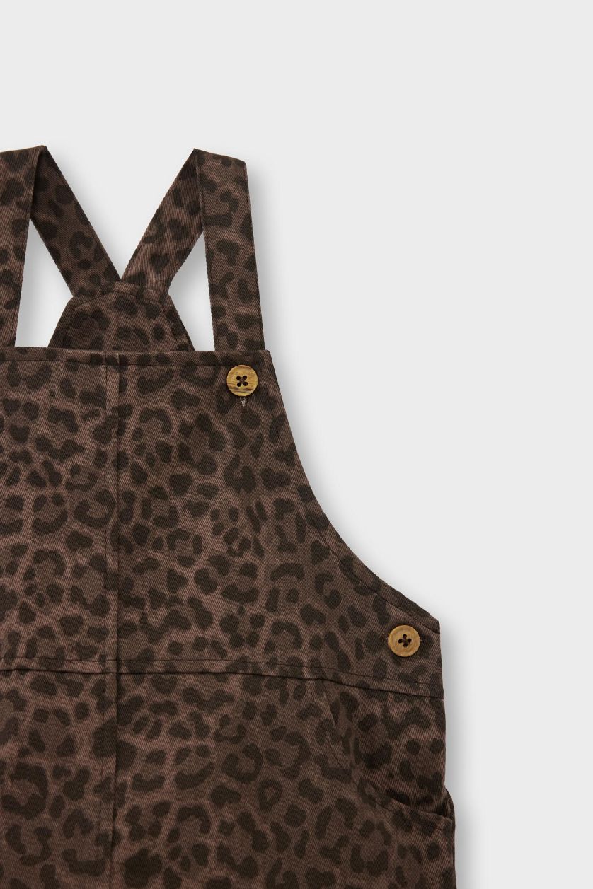 BABY GIRL Brown Baby Girl Leopard Print Strappy Gabardine Jumpsuit Dress