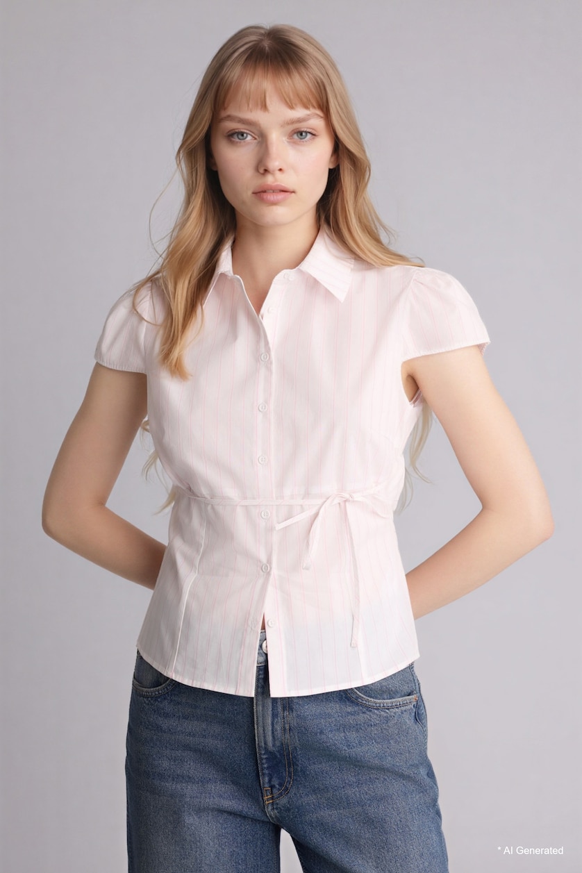 WOMAN Pink Slim Fit Shirt Collar Short Sleeve Shirt