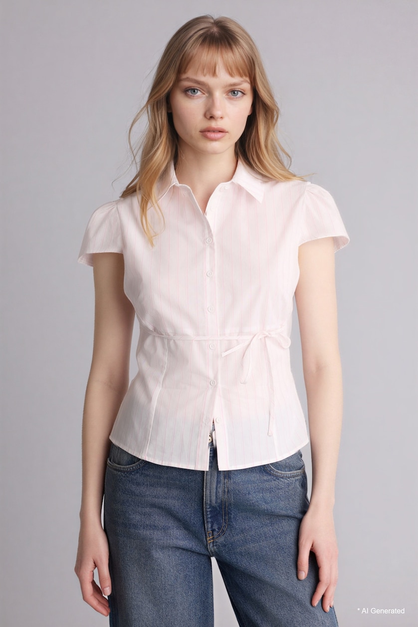 WOMAN Pink Slim Fit Shirt Collar Short Sleeve Shirt