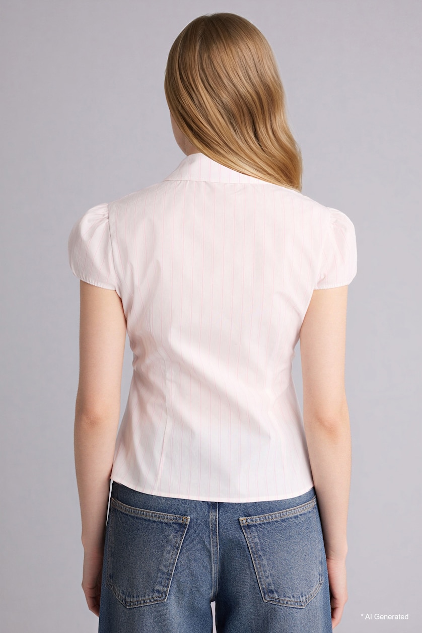 WOMAN Pink Slim Fit Shirt Collar Short Sleeve Shirt