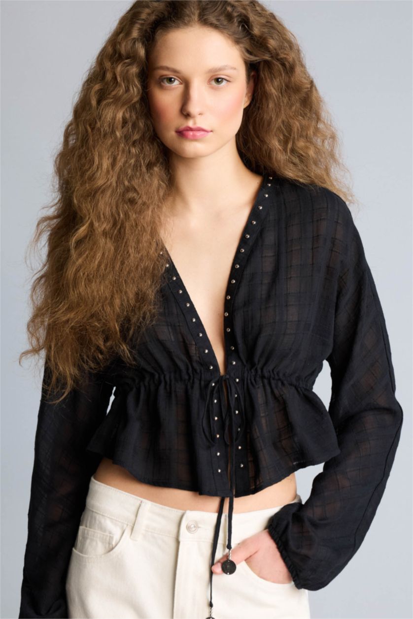 WOMAN Black Regular Fit V-Neck Coool Long Sleeve Blouse