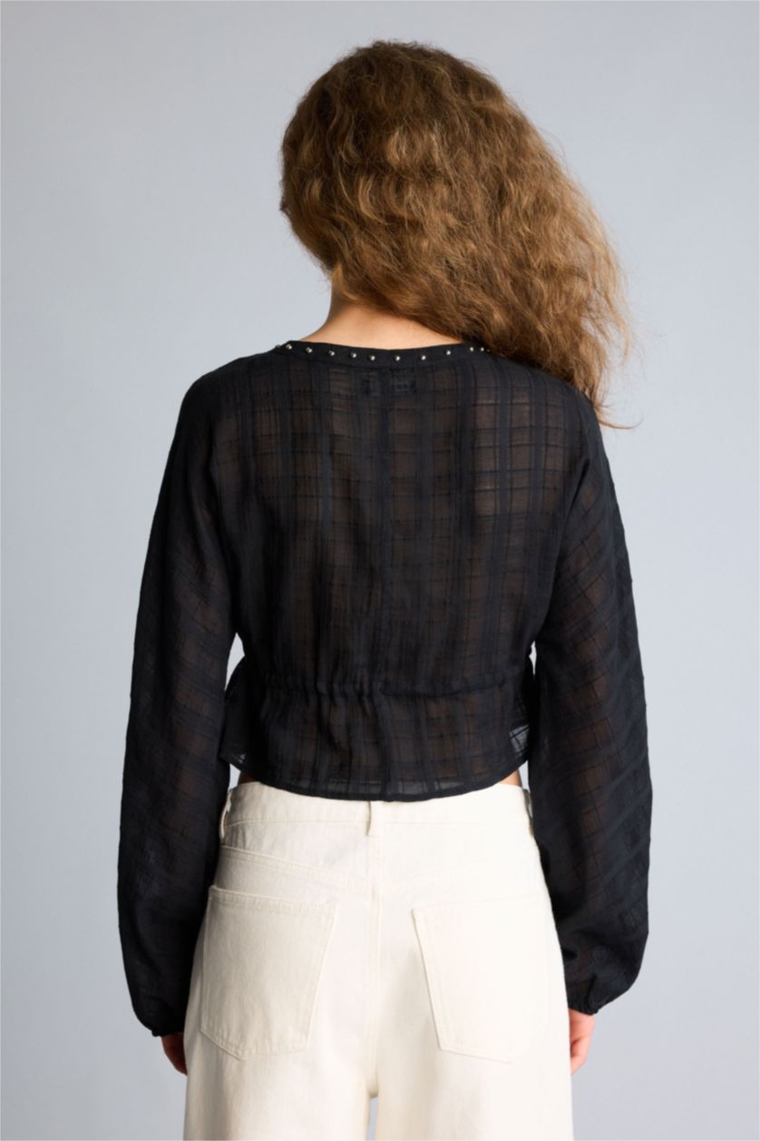 WOMAN Black Regular Fit V-Neck Coool Long Sleeve Blouse