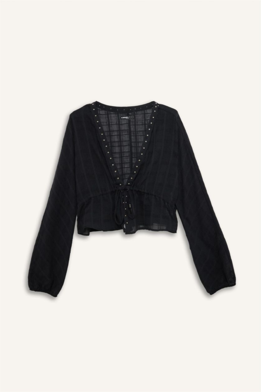 WOMAN Black Regular Fit V-Neck Coool Long Sleeve Blouse