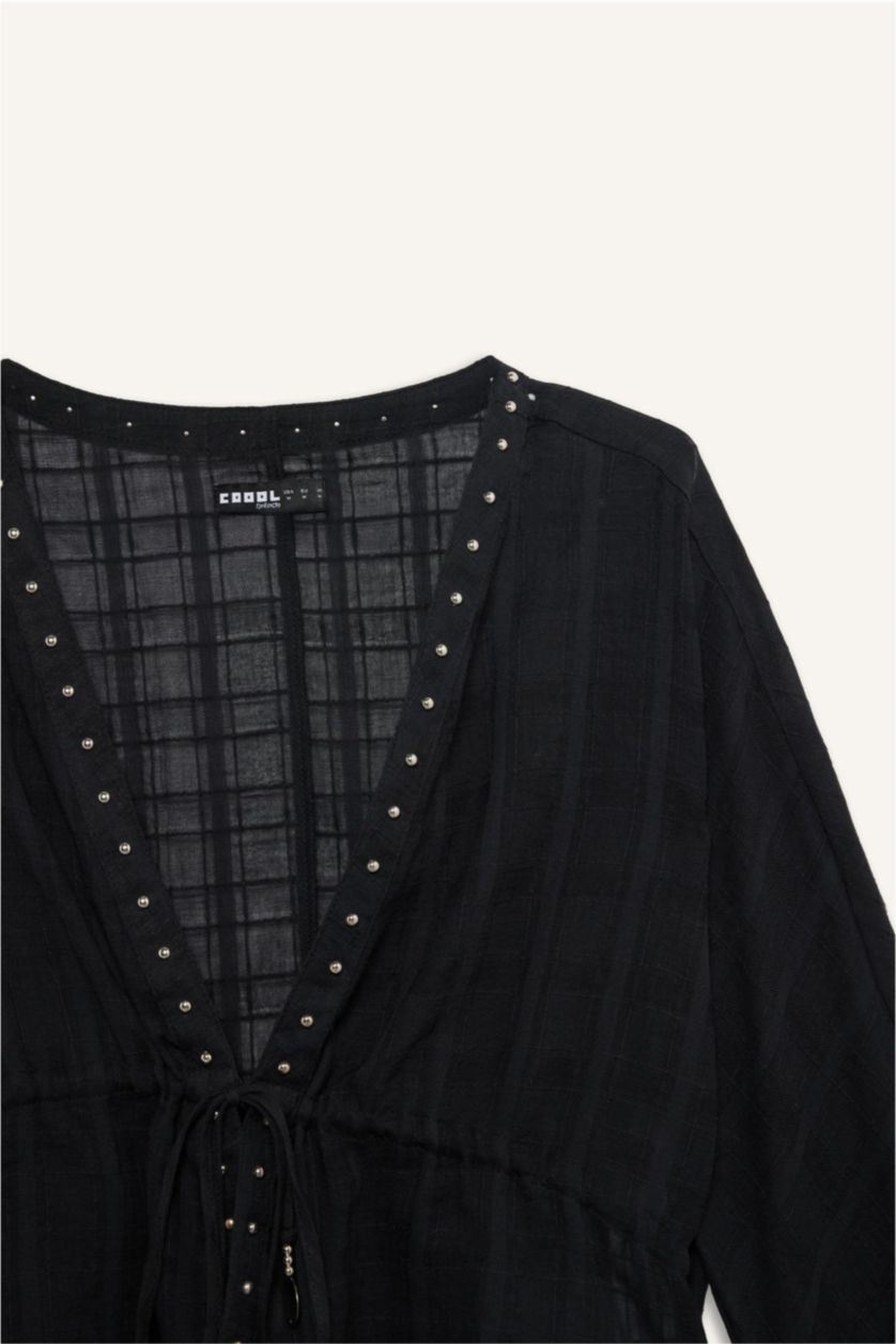 WOMAN Black Regular Fit V-Neck Coool Long Sleeve Blouse