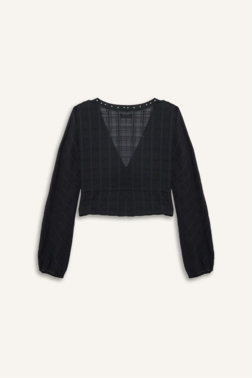 WOMAN Black Regular Fit V-Neck Coool Long Sleeve Blouse
