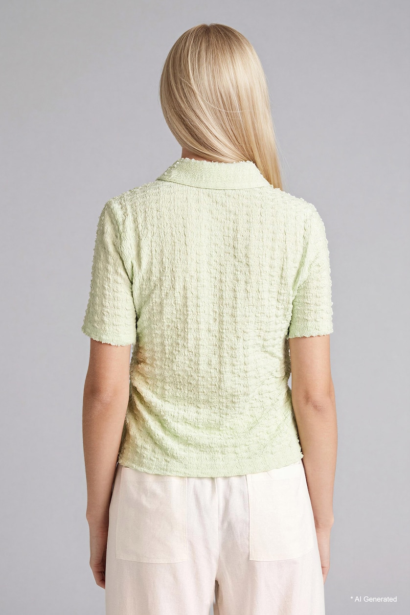 WOMAN Light Green Slim Fit Shirt Collar Short Sleeve Shirt