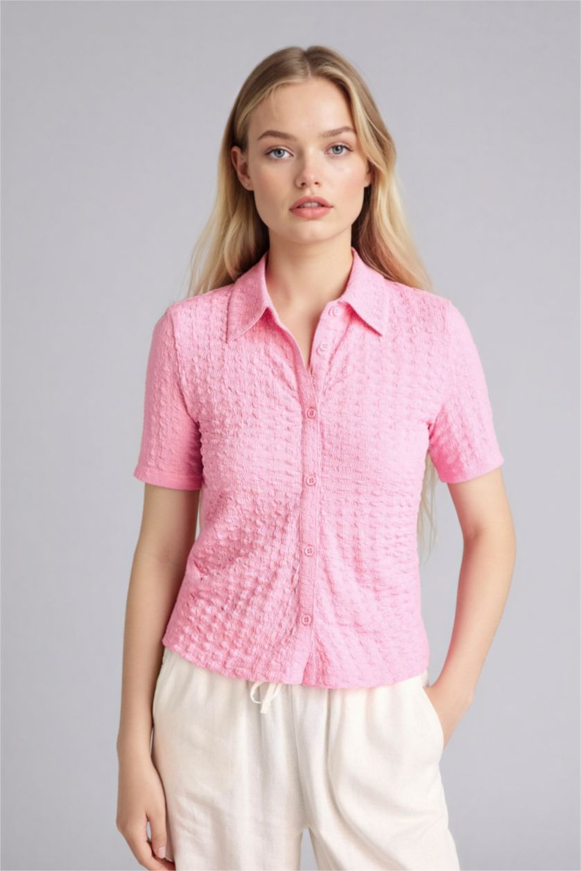 Женщины Розовый Рубашка с коротким рукавом приталенного кроя креп для женщин Coool
