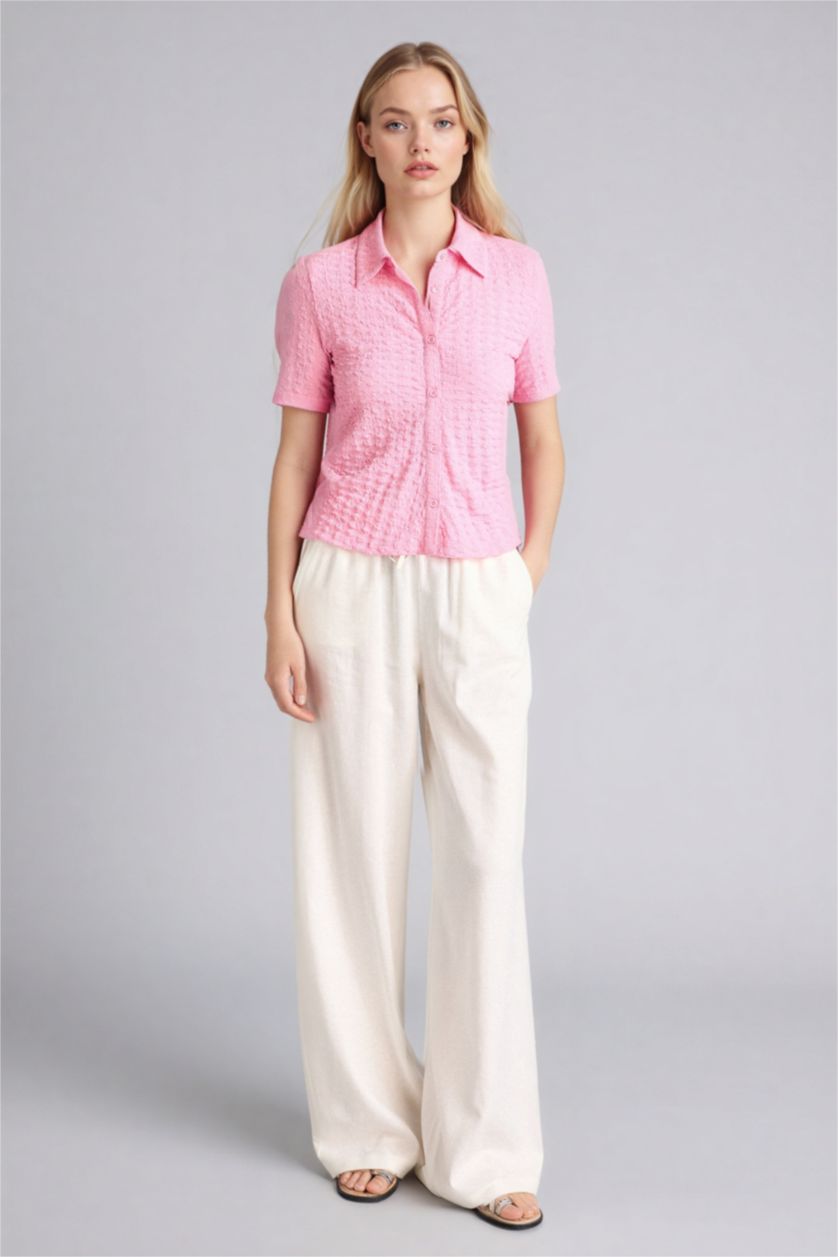 Женщины Розовый Рубашка с коротким рукавом приталенного кроя креп для женщин Coool