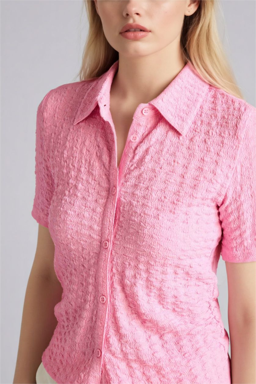 Женщины Розовый Рубашка с коротким рукавом приталенного кроя креп для женщин Coool