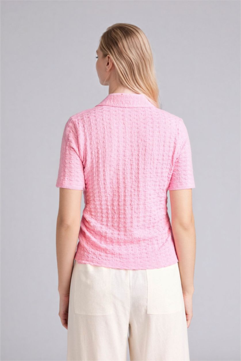 Женщины Розовый Рубашка с коротким рукавом приталенного кроя креп для женщин Coool