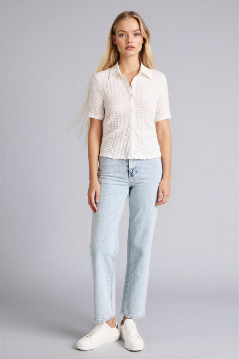 Женщины Кремовый Рубашка с коротким рукавом приталенного кроя креп для женщин Coool