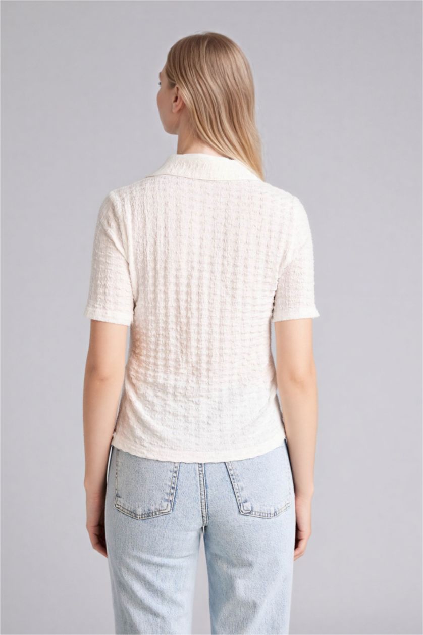 Женщины Кремовый Рубашка с коротким рукавом приталенного кроя креп для женщин Coool