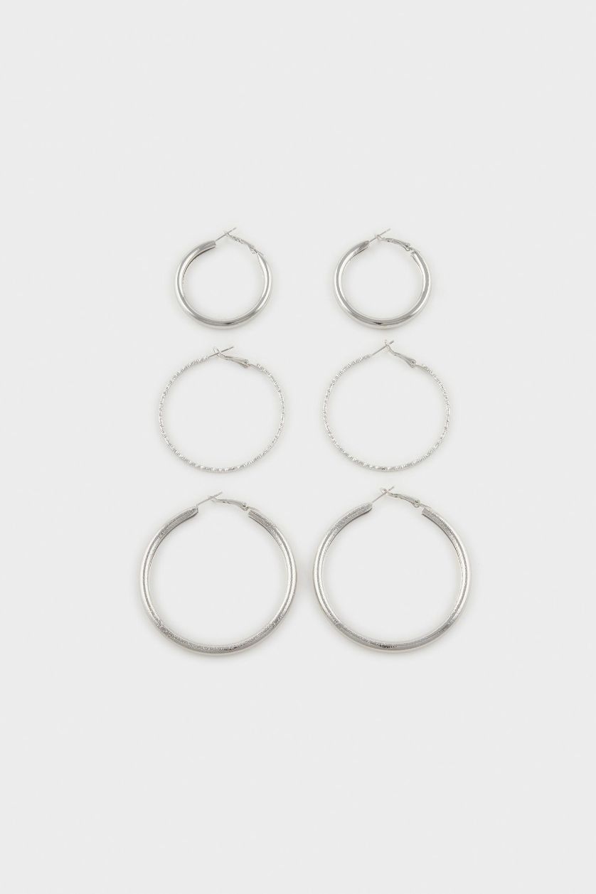 Kadın Gümüş Kadın 3'lü Silver Halka Küpe