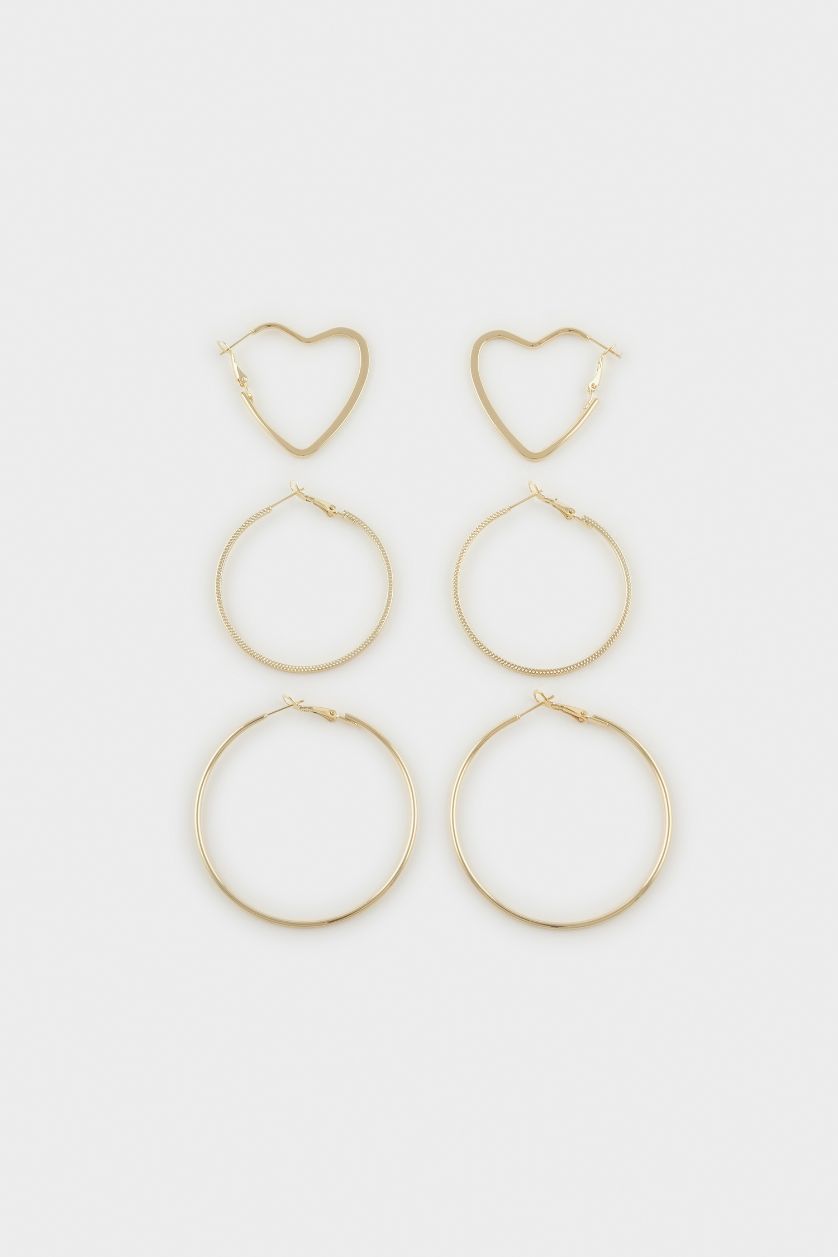 WOMAN Altın Woman 3 Piece Gold Earrings