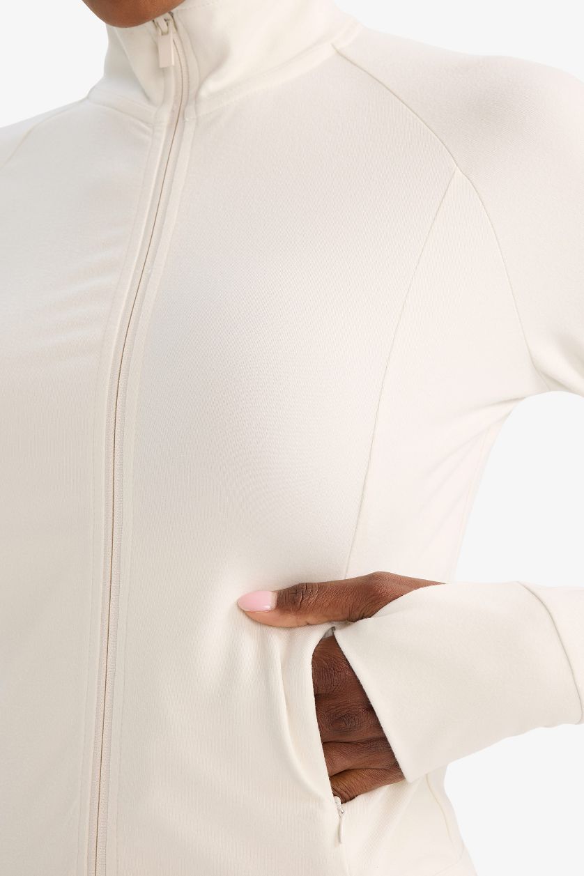 WOMAN Stone Slim Fit Stand Collar Fleece Lined Cardigan