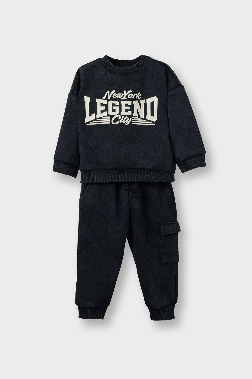 Erkek Bebek Antrasit 2'li Takım Baskılı Sweatshirt Eşofman Altı Erkek Bebek