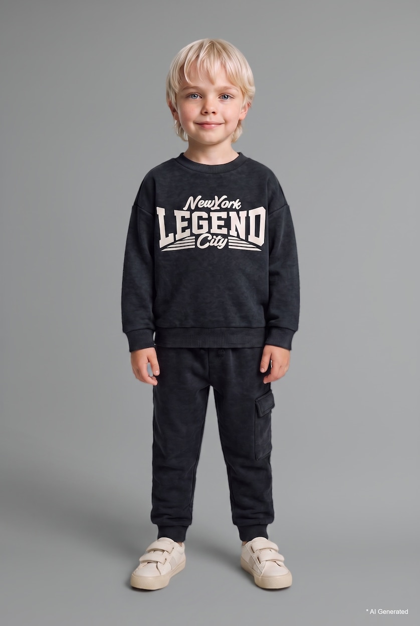 Erkek Bebek Antrasit 2'li Takım Baskılı Sweatshirt Eşofman Altı Erkek Bebek