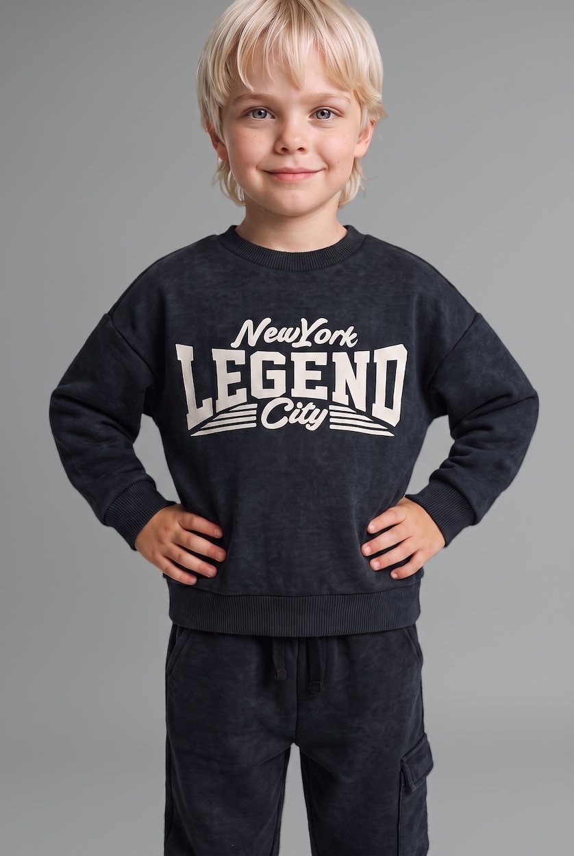 Erkek Bebek Antrasit 2'li Takım Baskılı Sweatshirt Eşofman Altı Erkek Bebek