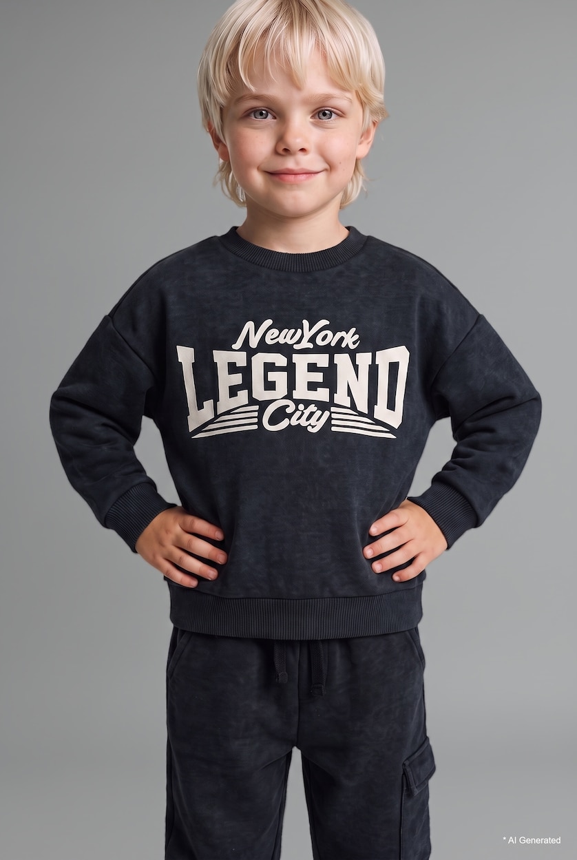 Erkek Bebek Antrasit 2'li Takım Baskılı Sweatshirt Eşofman Altı Erkek Bebek