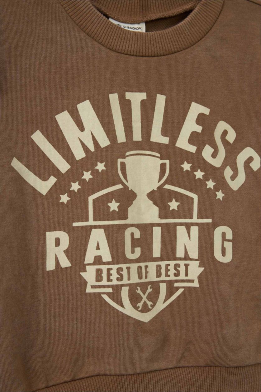 Baby Boy Light Brown 2 piece Regular Fit Crew Neck Slogan Set