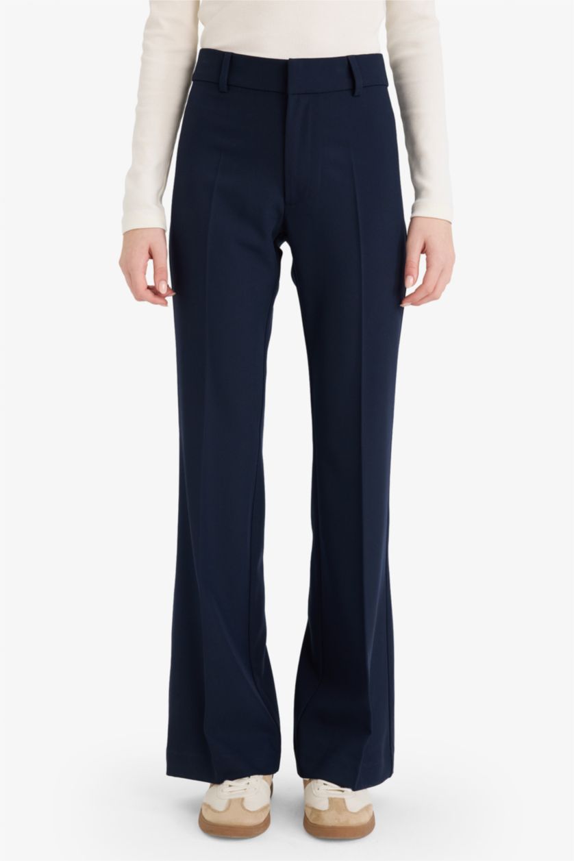 Kadın Lacivert Flare Fıt Normal Bel Standart Boy Pantolon