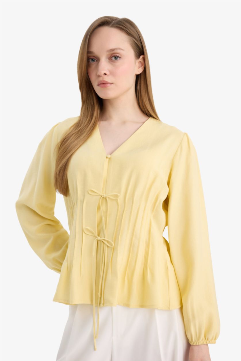 WOMAN Light Yellow Regular Fit Long Sleeve Tunic